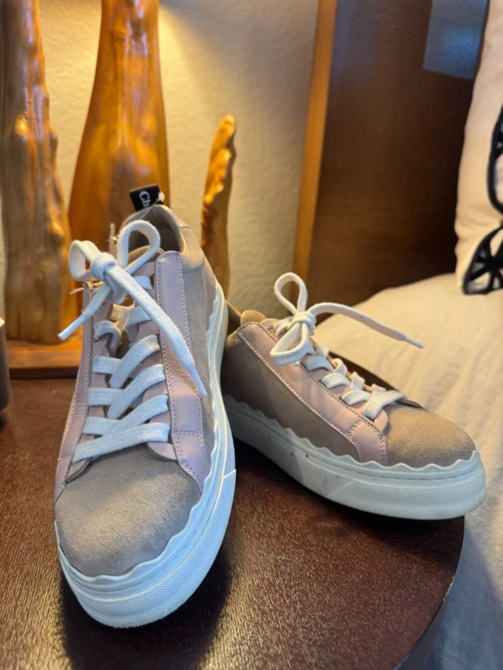 Chloe Lauren Sneakers Suede Leather Accent Scalloped Blush Neutral Sz 36 6